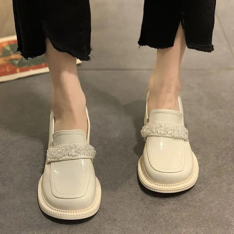 Fashion Block Heel Diamond with Crystals Rhinestone Square Toe Chunky Heels Women's Shoes Loafers on Heeled Ladies Pumps High Chic Point