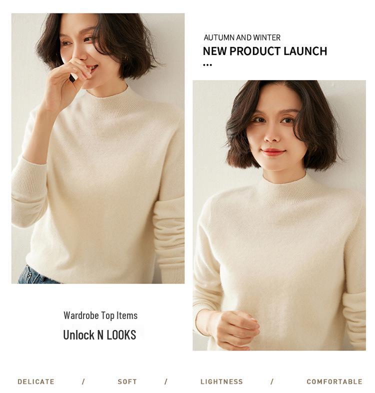 Women's Slim-Fit Half-High Neck Cashmere Sweater: Warm & Versatile Knitted Pullover