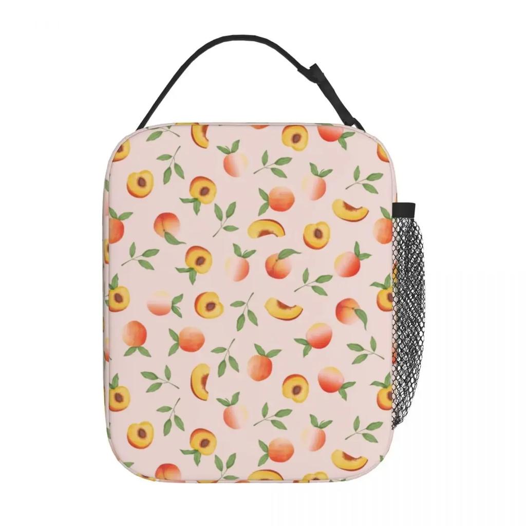Cute Fruit Xmas Lunch Bag Fresh Peaches Lunch Box For Adult Office Portable Zipper Cooler Bag Oxford Print Thermal Tote Handbags