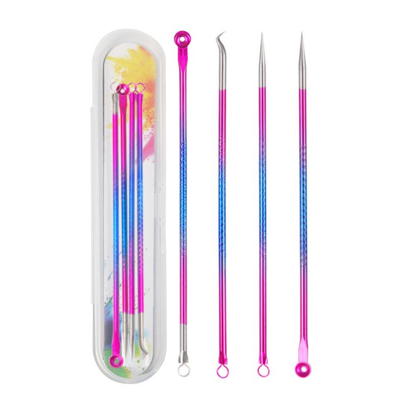 Colored 4-Piece Stainless Steel Double-Ended Acne & Blackhead Needle Set