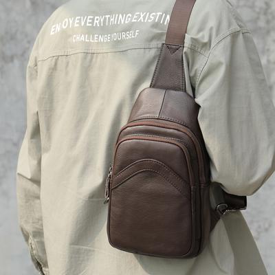 Bolsa de peito masculina, bolsa transversal de couro genuíno, grande capacidade, camada de cabeça, couro de vaca, moda esportiva, bolsas de ombro
