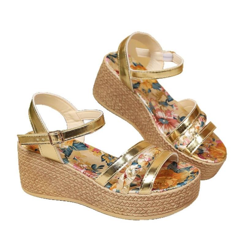 Large Size Sandals Women's Summer New One-word Buckle with Wedge Heel Platform Sandals Casual Sandals