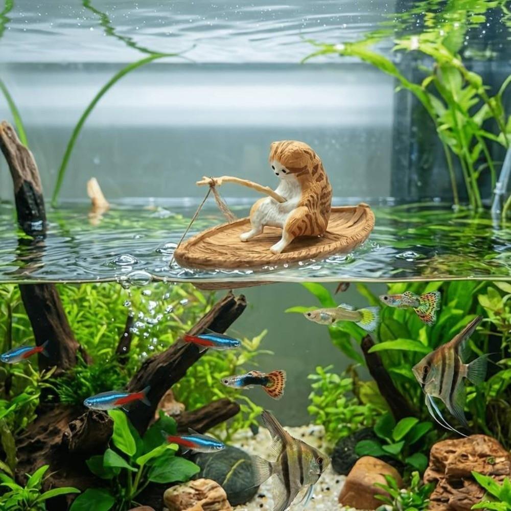 Ocean Theme Fish Tank Ornament Mini Size Fishing Boat Decor Pet Tank Decor Cat Figurine  Aquarium