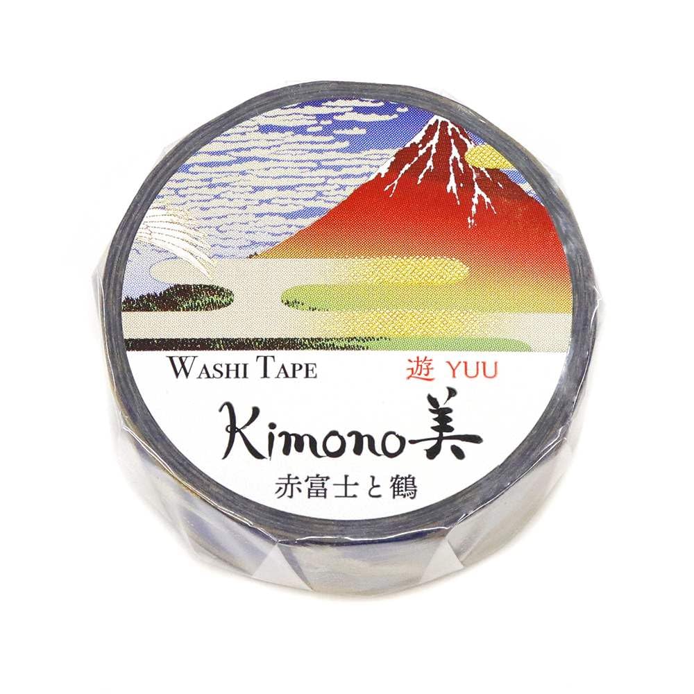 

Kimono Biyu Retro Modern Red Fuji and Crane 15mm Gold Leaf Gradient Masking Stationery for Cute Gold Leaf Mt. Design, Wide, Tape, Students, Gradient,