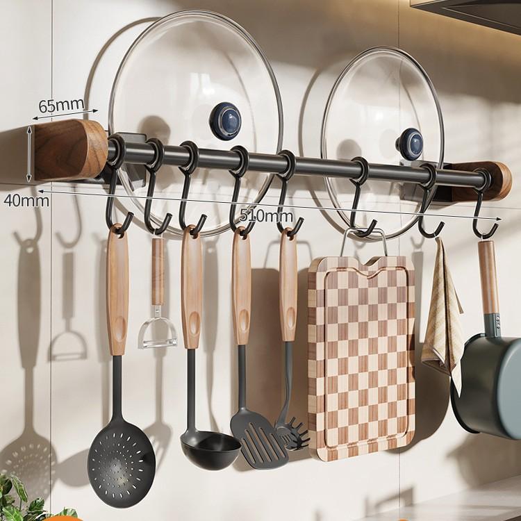 Soporte de Pared de Madera de Nogal Negro Premium Estante de Almacenamiento de Cocina sin Taladro Cuchillo Multifuncional Palillos Utensilio
