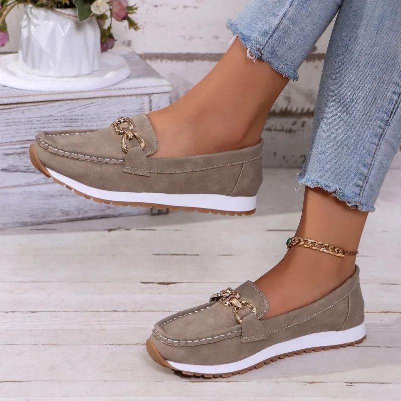 Fashion Metal Decoration Casual Women's Shoes 2024 Hot Sale Brand Loafers Women's Flats Women New Plus Size Solid Flat Low Heels