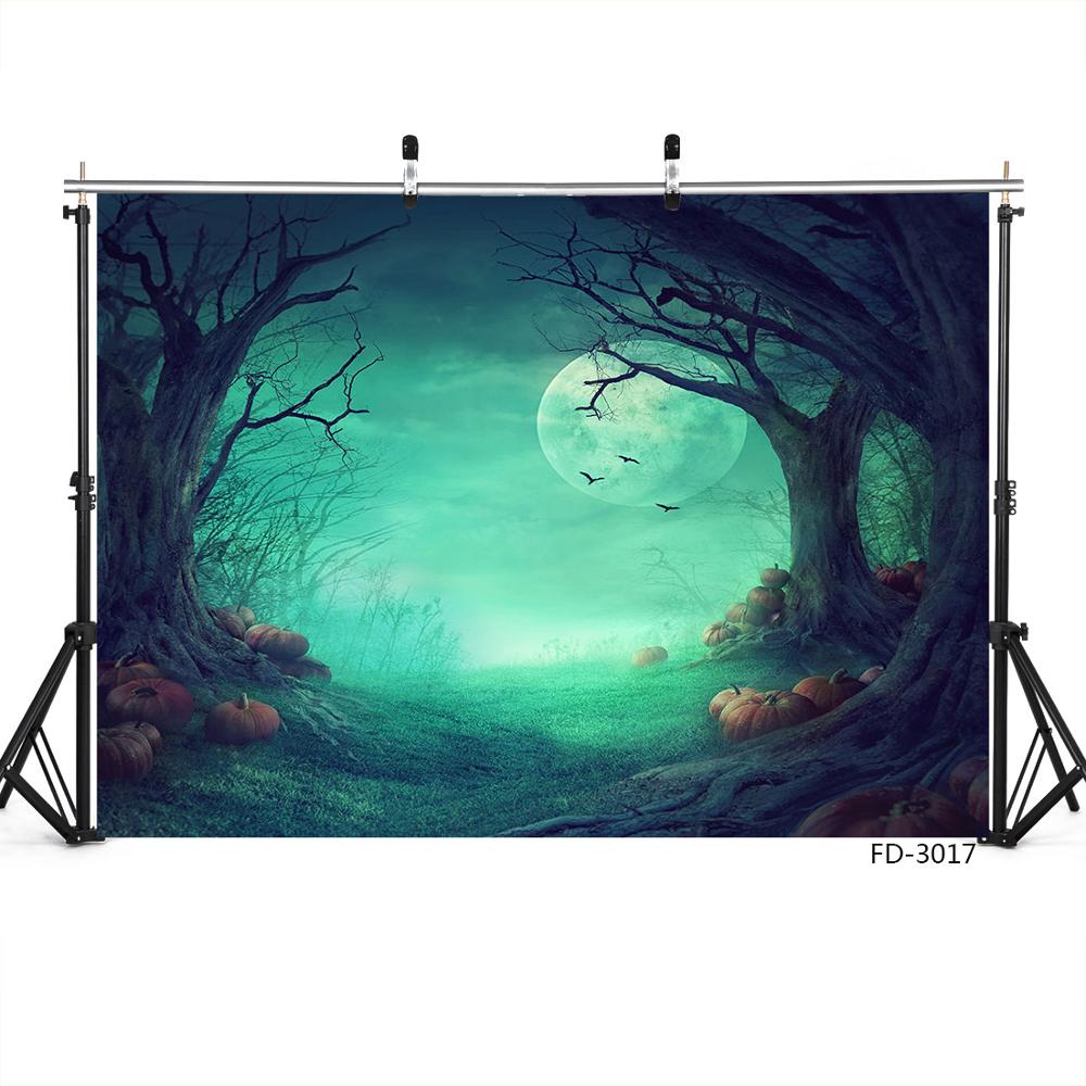 Withered Trees Halloween Pumpkins Full Moon Photo Backdrop Vinyl Photography Photocall Background for Children Baby Photoshoot
