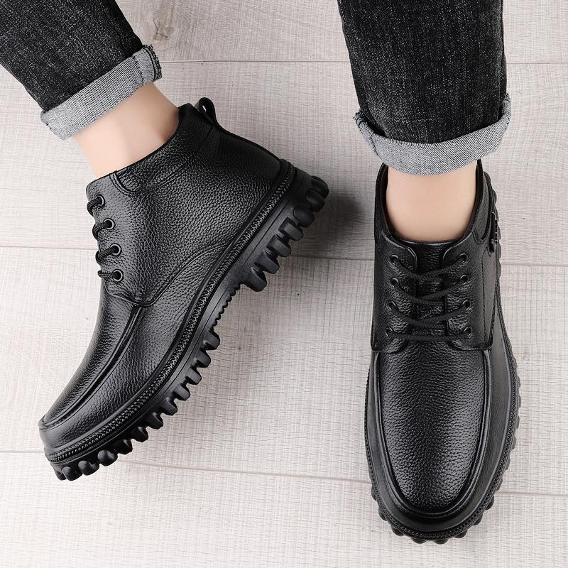 Fashion New All-match Ankle Boots Leisure Walk Non-Slip Man Basic Boots Classic Motorcycle Boots Genuine Leather Men's High Top Shoes
