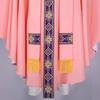 Church Pastor Celebrant Chasuble Priest Robe Gown Church Mass Vestment Robe with Stole and Crosses Necklace for Women Men
