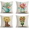 Home Decor Floral Patterns: Watercolor Watering Can & Sunflower Pattern Cushion Cover Suitable For Sofa Bedroom Car Pillow Cover