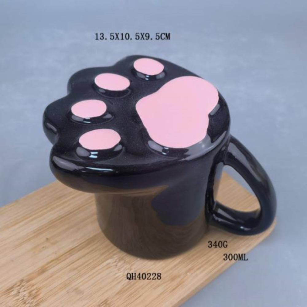 Ceramic Pink Cat Paw Cup Pattern Cup Cute Home Cat Paw Shape Milk Cup Breakfast Cup Office Cup 201-300ml