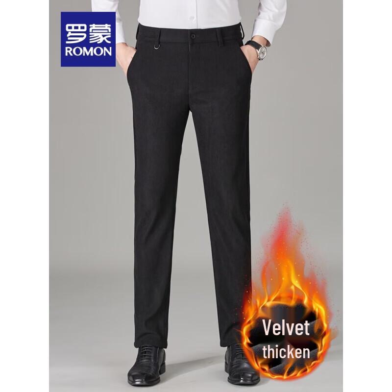 ROMON Men's Fleece-Lined Straight-Leg Casual Pants