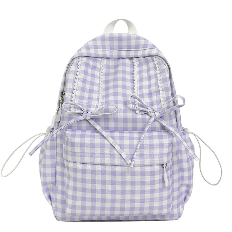 Schoolbag Mori small fresh plaid schoolbag large capacity cute soft cute bow student backpack light travel backpack