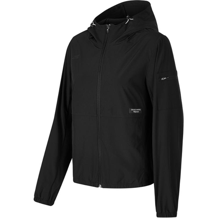 Skechers Solid Color Windproof Comfortable Versatile Woven Hooded Sports Quick-Dry Breathable Running Jacket Women jackets Carbon-Black P423W089-0018 S
