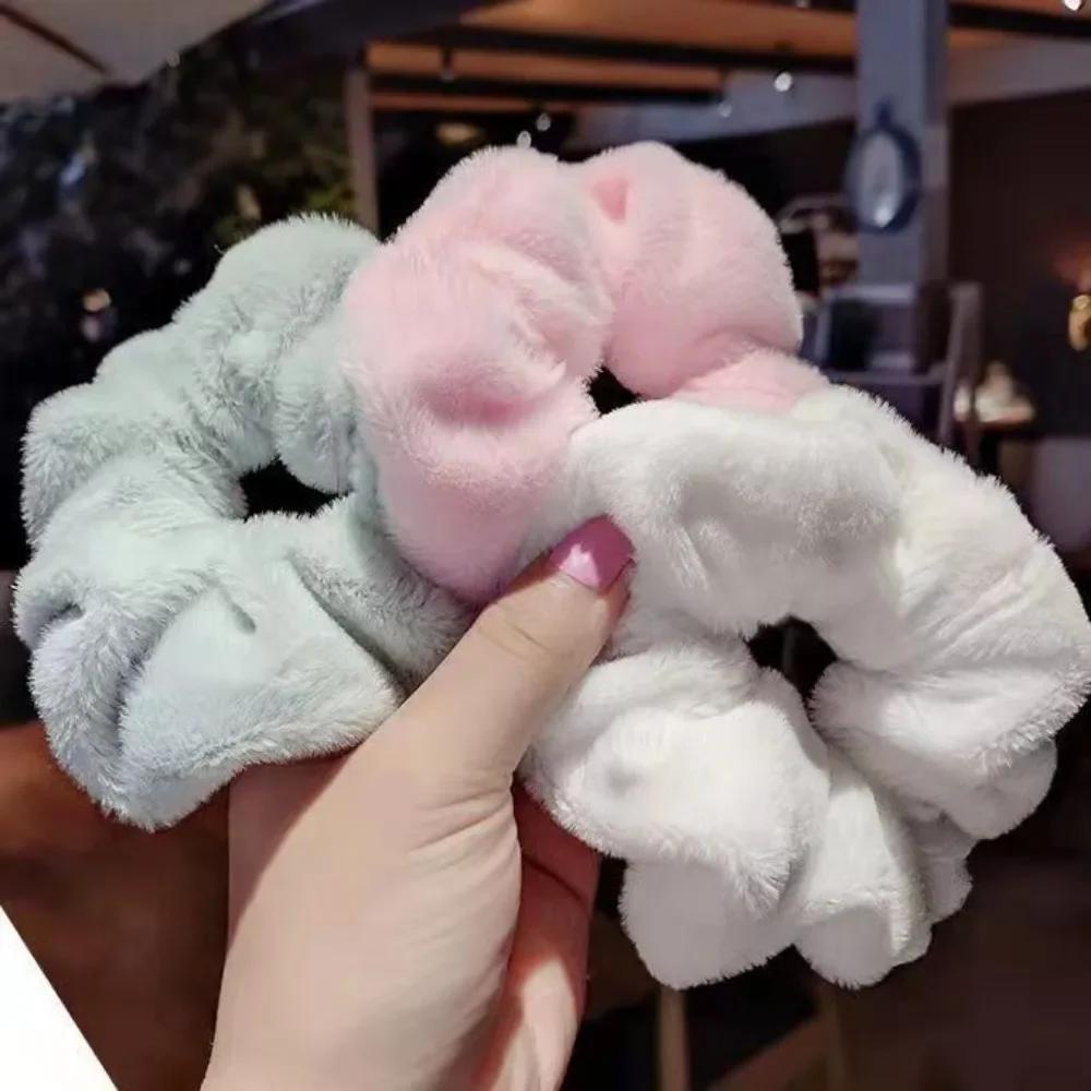 New Trendy Fuzzy Hair Scrunchies Soft Knit Hair Elastic Band For Women Party Daily Hair Accessories Cute Headwear  Styling