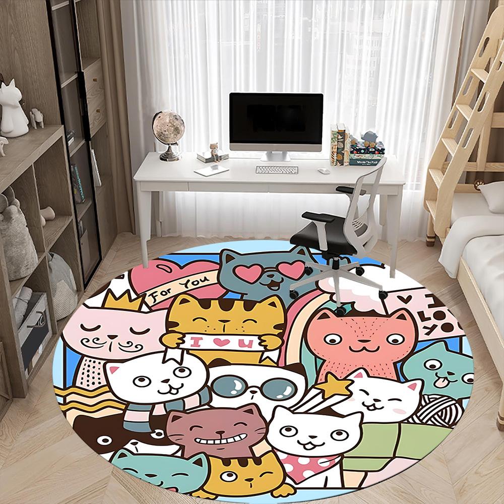 1PC Cats Love Office Round Area Rug,  Mat Suitable ForOffice, Under Office Chairs Bedroom Living Room Home Decor, Room Deco