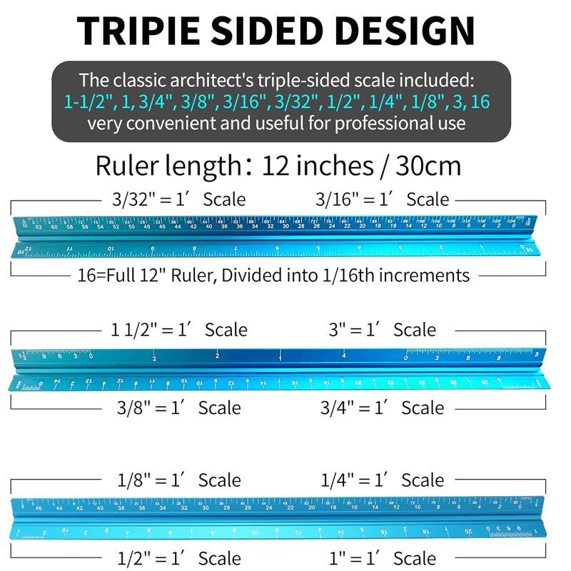 

Aluminum Alloy Triangular Laser Scale Architectural Ruler 30