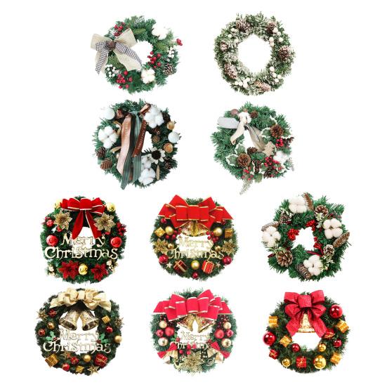 Vánoční věnec na vchodové dveře Ručně vyráběný Umělý zelený věnec s šiškami Červené bobule Baňky Ozdoby pro Vnitřní Venkovní Sváteční Dekoraci