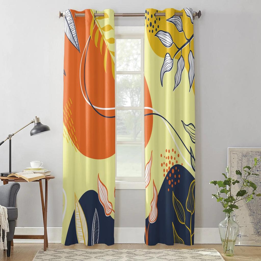Summer Leaves Flower Colorful Abstract Window Curtains Luxury Curtains for Living Room Bedroom Curtains Printed Valance Drapes
