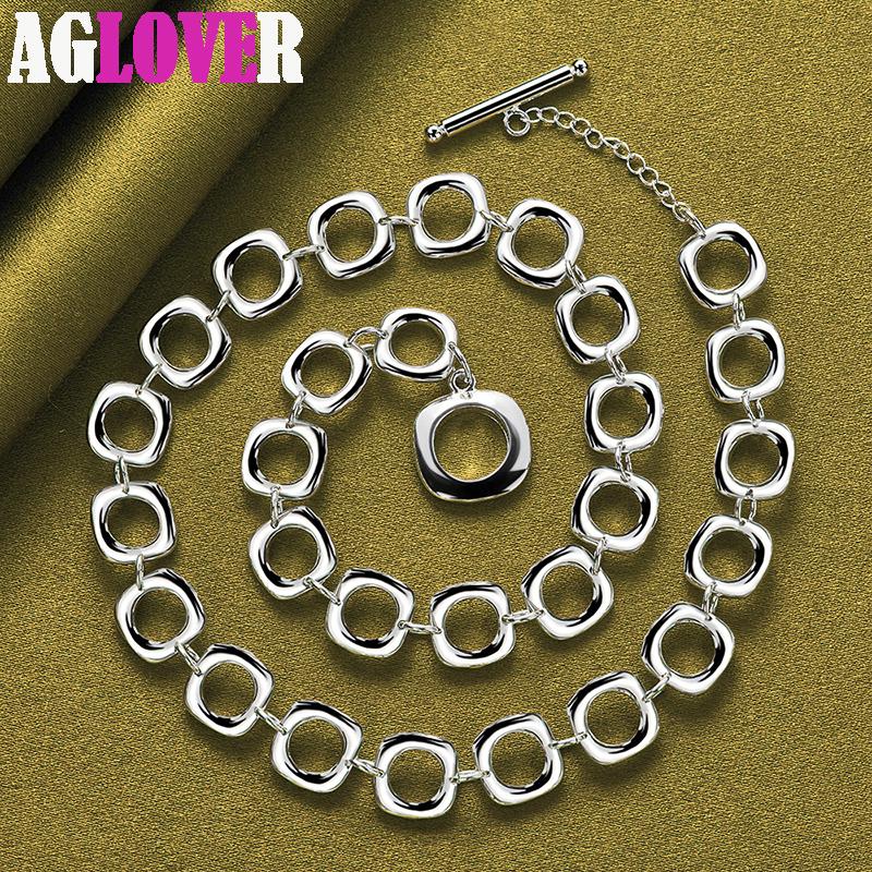 925 Sterling Silver fyrkantig rund kedja halsband smycken