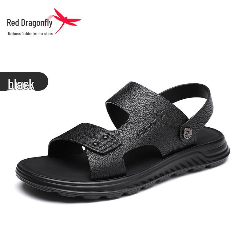 Red Dragonfly Men s Genuine Leather Summer Sandals - Versatile Non-slip Cowhide Beach Footwear 41