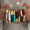Fashion Leopard Print Resin Bamboo Knot Elastic Bracelet INS Creative Colorful Splicing Bent Tube Bangle