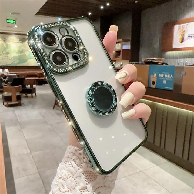Glitter Ring Holder Clear Phone Case For Iphone 14 13 12 11 Pro Max Xs Max Xr 13pro 14 Plus Shockproof Bumper Plating Soft Cover