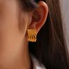 Summer Titanium Steel Striped Square Stud Earrings - European & American Fashion