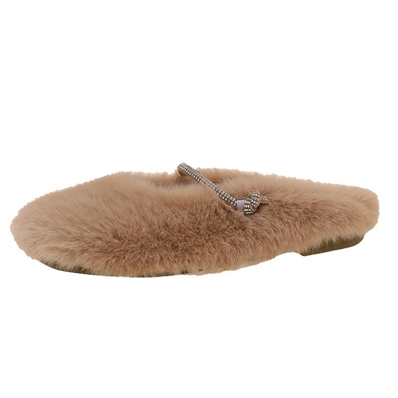 

Mary Jane fluffy slippers women s outer wear 2025 new autumn and winter plush warm plush bag head solid color cotton slippers 40