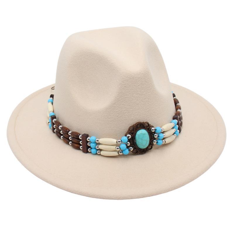 Turquoise Ethnic Style Top Hat, Foreign Style Jazz Hat, Retro Felt Hat, Spanish Temperament Plush Woolen Hat