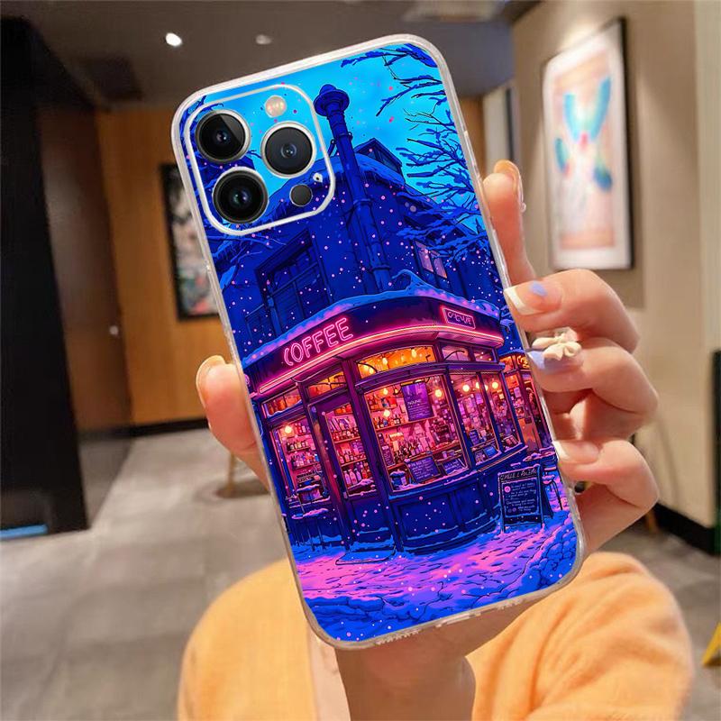 Phone Case Carcasa Funda For iPhone 17 Pro Max Air 16 15 14 13 Pro Max 15 16 Pro 15Plus Coffee Cafe night Aesthetic Case