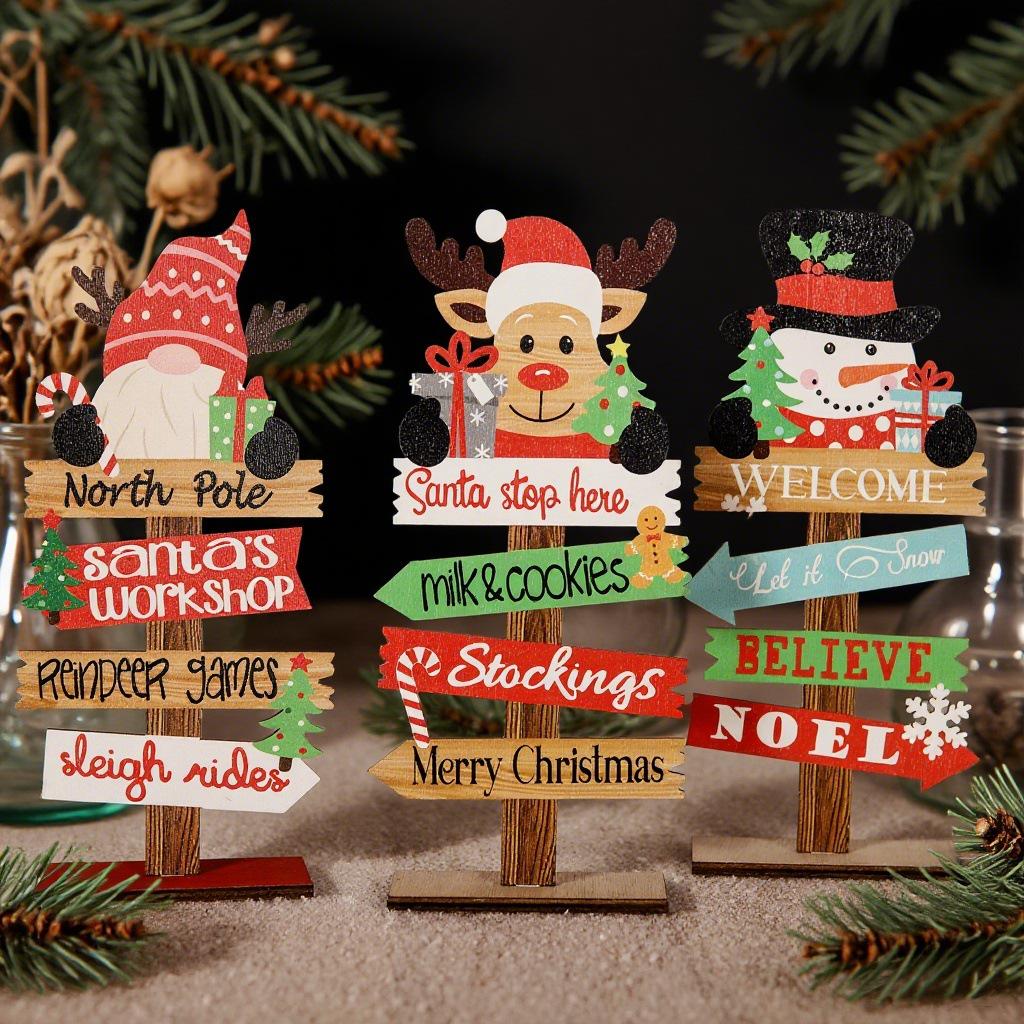 Youqi Christmas Wooden Ornaments: Faceless Old Man, Snowman, and Reindeer Festival Decorations for Desktop