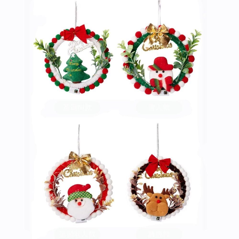 Creative DIY Christmas Wreath with LED Light Handmade Christmas Garland Hanging Pendant Party Decor Artificial Wreath