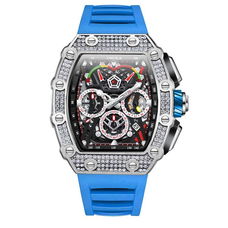 Fashionable Full Diamond Design Multifunctional Fully Automatic Mechanical Watch for Men