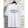 Men's Summer Loose Size 100% Cotton Trendy Boston Graphic Print Casual Fit Round Neck Short Sleeve T-shirt Top