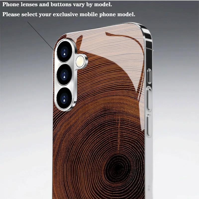 Gold-plated tempered glass phone case, compatible Galaxy S26 S25 S24 S23 S22 Ultra Plus. Features a wood grain texture design.