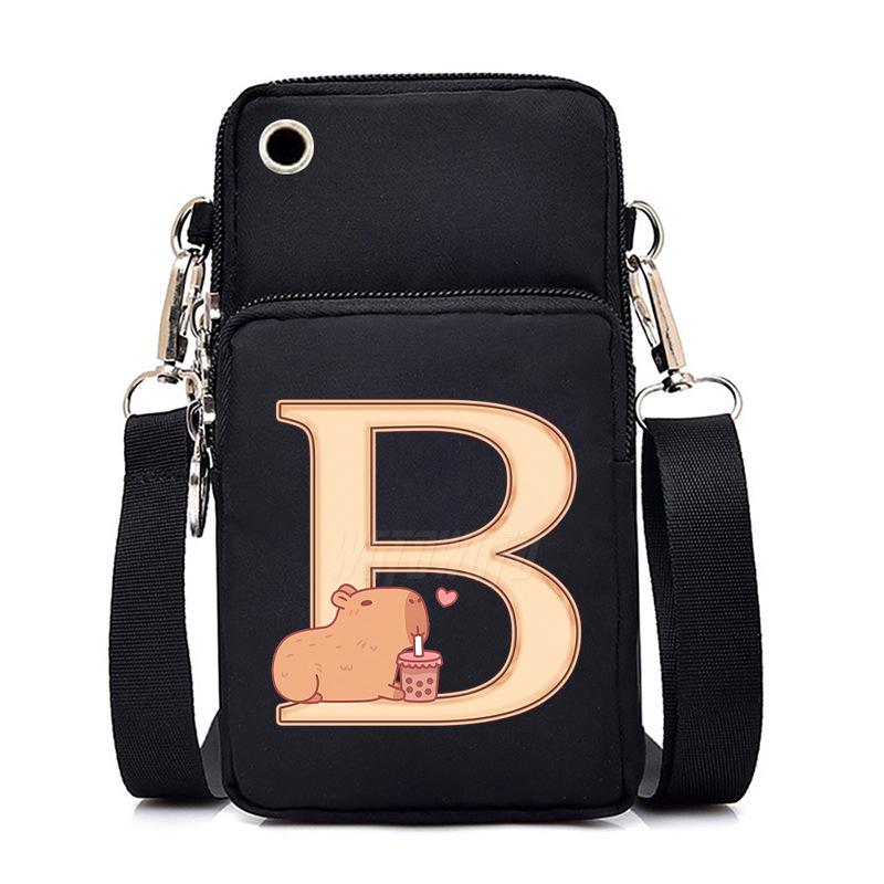 Lightweight Multifunctional Oblique Span Bag Fashion Kapibara Letter Print Black Change Bag Casual Shoulder Bag