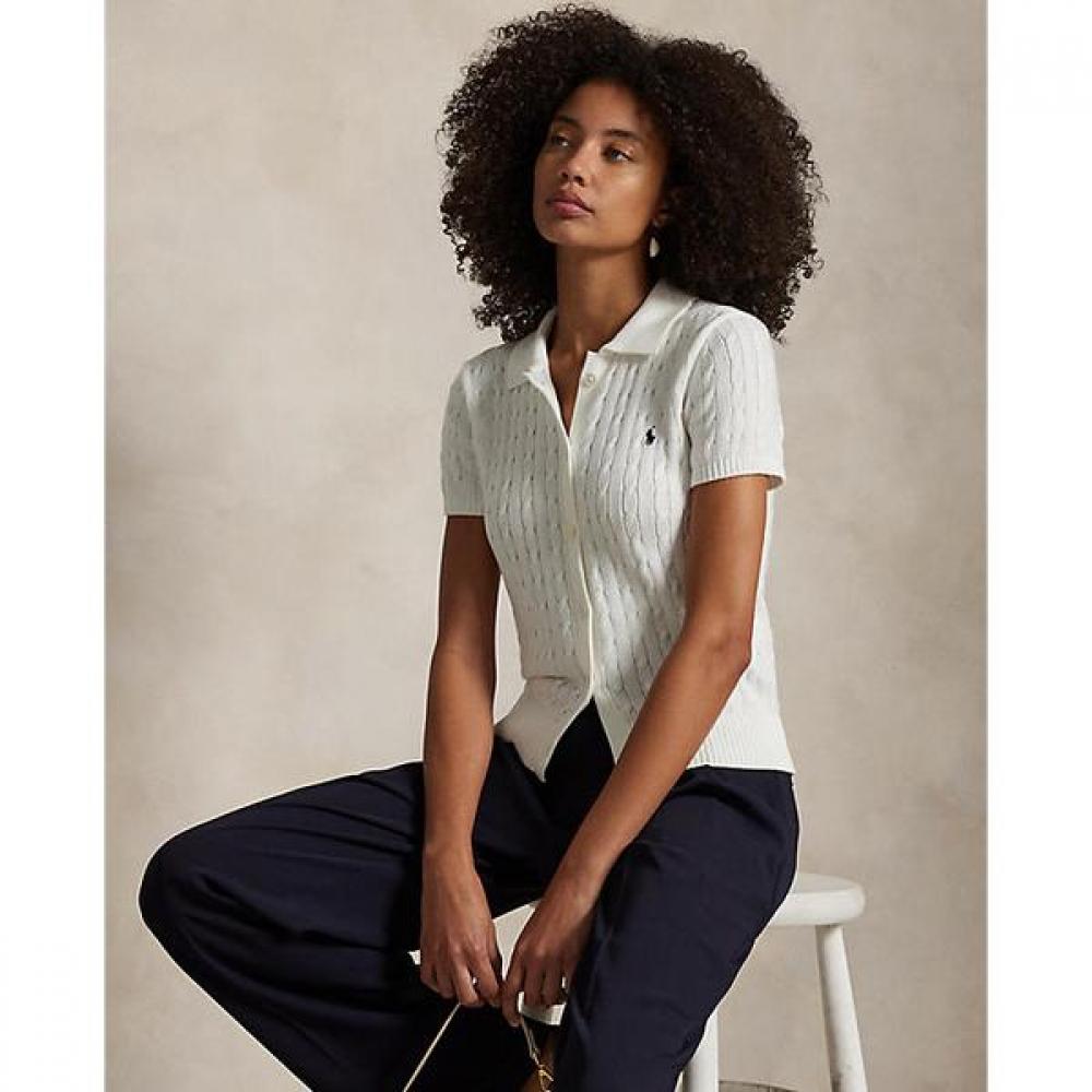 Polo Ralph Lauren Women S Cable Cotton Short Sleeve Polo Cardigan wmpoSwendw2036 XS