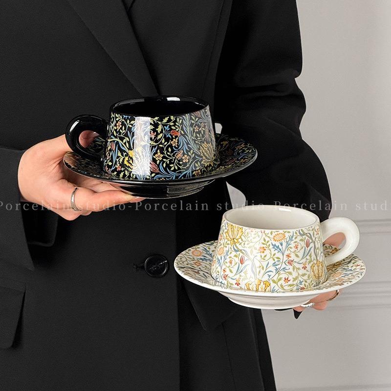 Jinyun Retro Coffee Cup Gift Box Ceramic Gift Cup Souvenir Light Luxury Flowers High end Cup Saucer Gift
