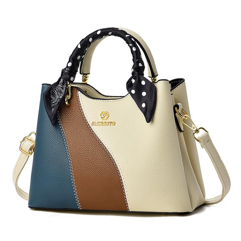Fashionable Pu Tote Bag With Unique Color Block Design Perfect For Daily Outings Ideal For Moms