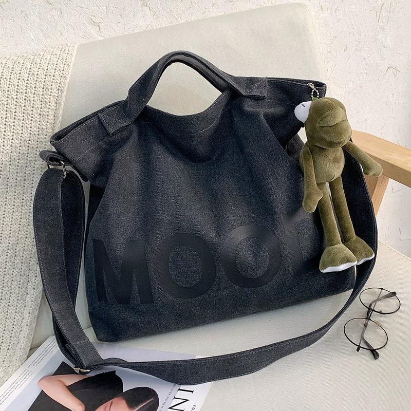 

Women s Casual Letter Print Canvas Tote Bag, Summer Large Capacity Shoulder Bag with Adjustable Strap, Trendy Daily Handbag чёрный