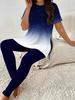 Butterfly European and American Letters Round Neck Starry Sky Color Gradual Change Short Sleeve Yoga Trousers Set