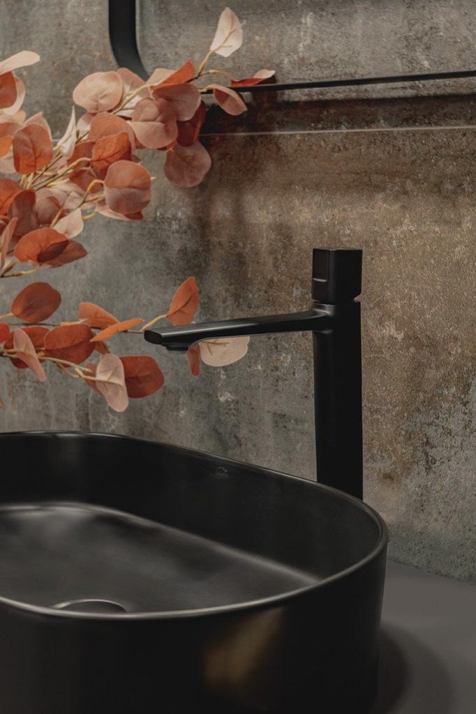 LAVEO Tores tall standing washbasin tap, matt black