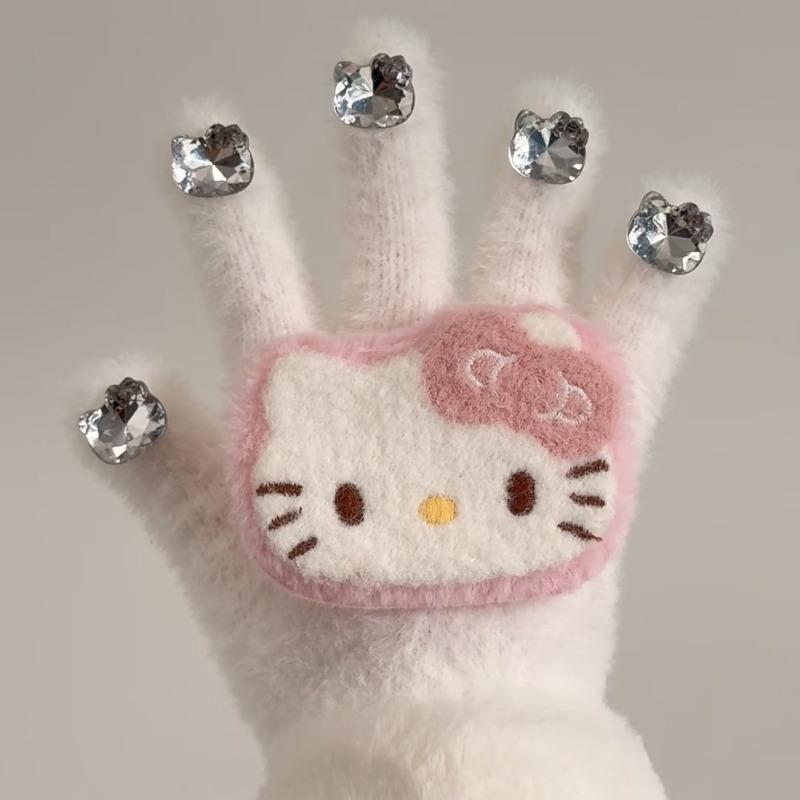 Miffy Rabbit sea salt blue bone girly gloves, cute plush and faux mink, warm split-finger gloves for women