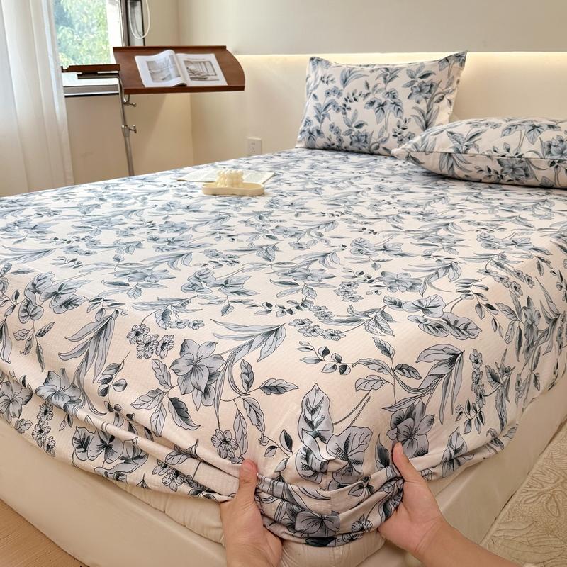 Type A Floral Printed Fitted Sheet Cotton Mattress Protector (No Pillowcase)