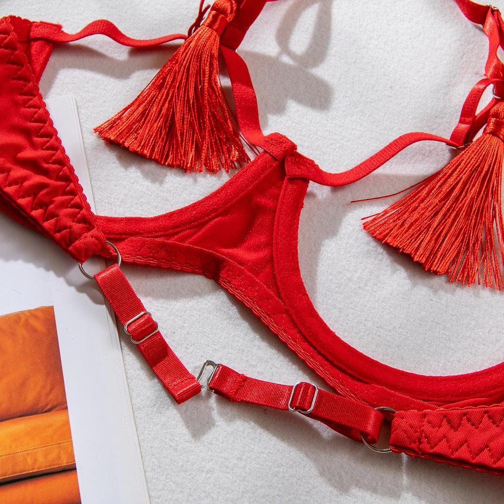 Sexy Quasten Versuchung Dessous: Hohles, freizügiges Brust- und offenes Schrittdesign