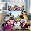 Set di biancheria da letto con copripiumino e federe stampati in 3D con Masha e Orsi, ideale per camere da letto singole, matrimoniali, queen size e king size.