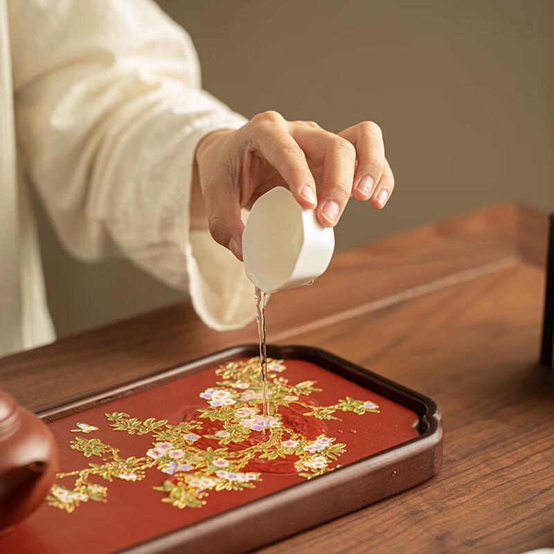 Gilded Peach Blossom Bamboo Tea Tray
