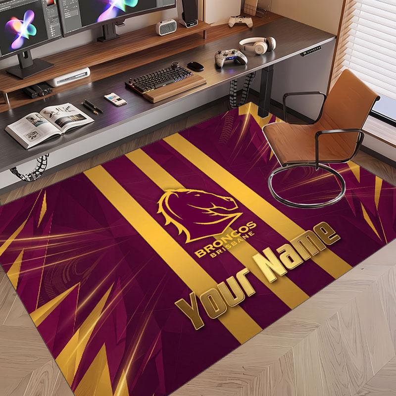 Custom Rug Brisbane Broncos Pattern Print Name Text Soft Non‑Slip Floor Carpet for Home Indoor Decoration
