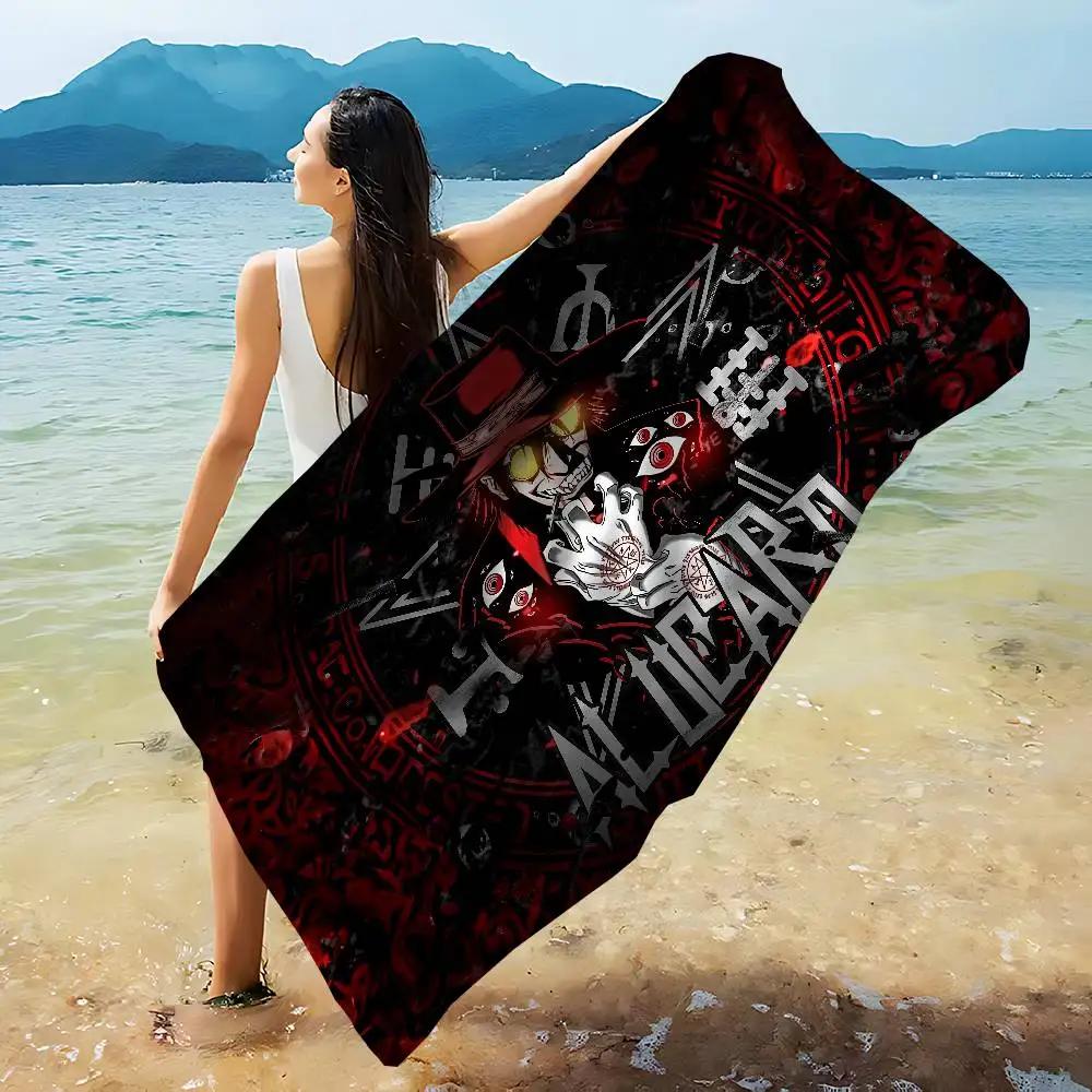 Anime H-Hellsing Mikrofaser Bedrucktes Strandtuch Bergsteigen Yoga Strand Schwimmen Laufen Saugfähiges Weiches Handtuch